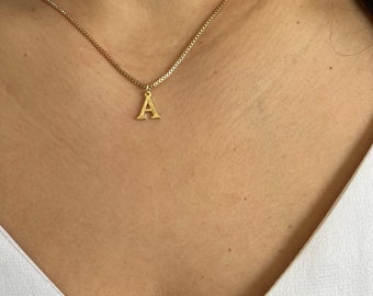 Initial Letter Necklace Tiny Charm Necklace with Box Chain Personalized Gift for Mom Minimalist initial Alphabet pendant Simple charm