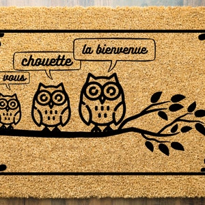 owl custom doormat, personalized owl coir mat , front doormat with owl,  funny door mat, owl home decor