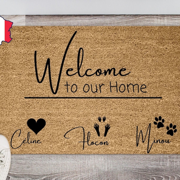 paillasson welcome to our home, paillasson animaux empreintes de pattes , cadeau personnalisable