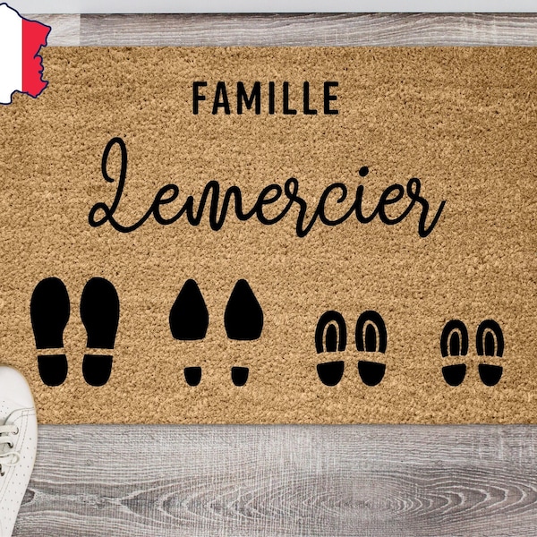 Paillasson famille personnalisable, empruntes de pied , cadeau de mariage original