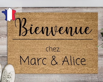 Paillasson bienvenue chez , personnalisable prénoms, texte ou nom de famille, cadeau personnalisable maison, idée cadeau mariage