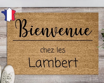Paillasson bienvenue nom de famille, texte personnalisable, tapis coco d'extérieur, cadeau de mariage