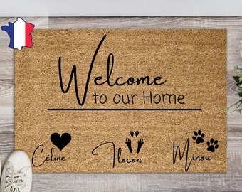 paillasson welcome to our home, paillasson animaux empreintes de pattes , cadeau personnalisable