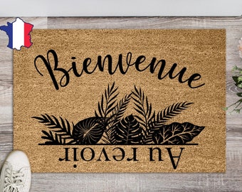 Paillasson bienvenue au revoir, motifs plantes, décoration végétale maison, tapis de porte en coco