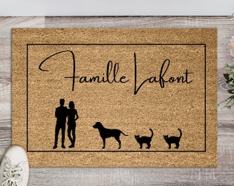 Paillasson chien personnalisable, nom de famille, tapis d'entrée chat, décoration animaux compagnie, paillasson coco nom de famille