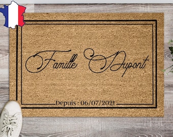 paillasson famille personnalisable, cadeau de mariage personnalisé, décoration maison nom, cadeau jeune couple, nouvelle maison - tapis coco