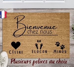 Paillasson Personnalisable Avec Prénom Et Message Famille - Tailles 60x40 Cm Ou 75x50 Cm - Idéal Cadeau Maison, Crémaillère, Noël