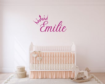 Autocollant prénom personnalisable mur, stickers chambre bébé couronne