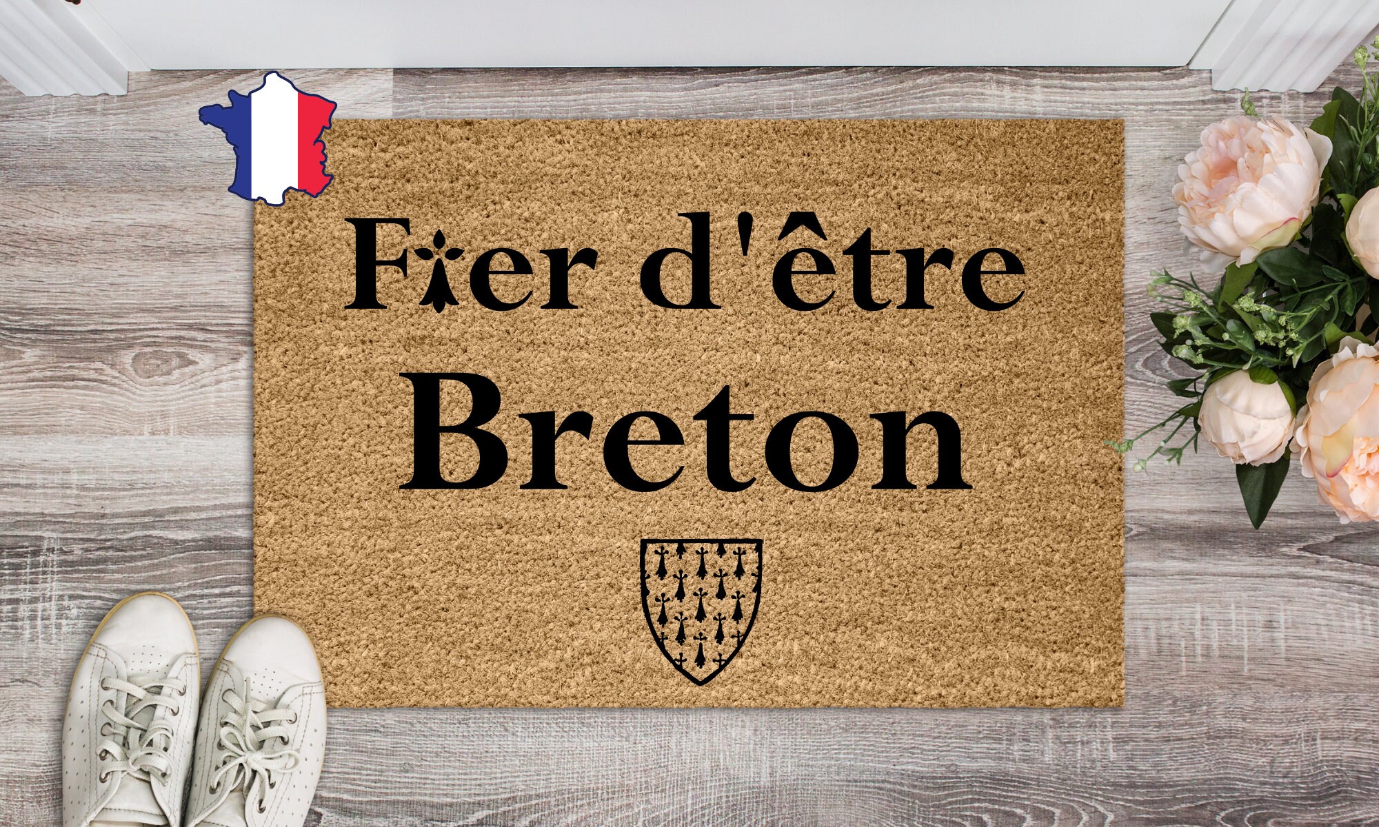 Le Paillasson Breton , Cadeau Bretagne, Fier d'être Breton, Personnalisable en Coco