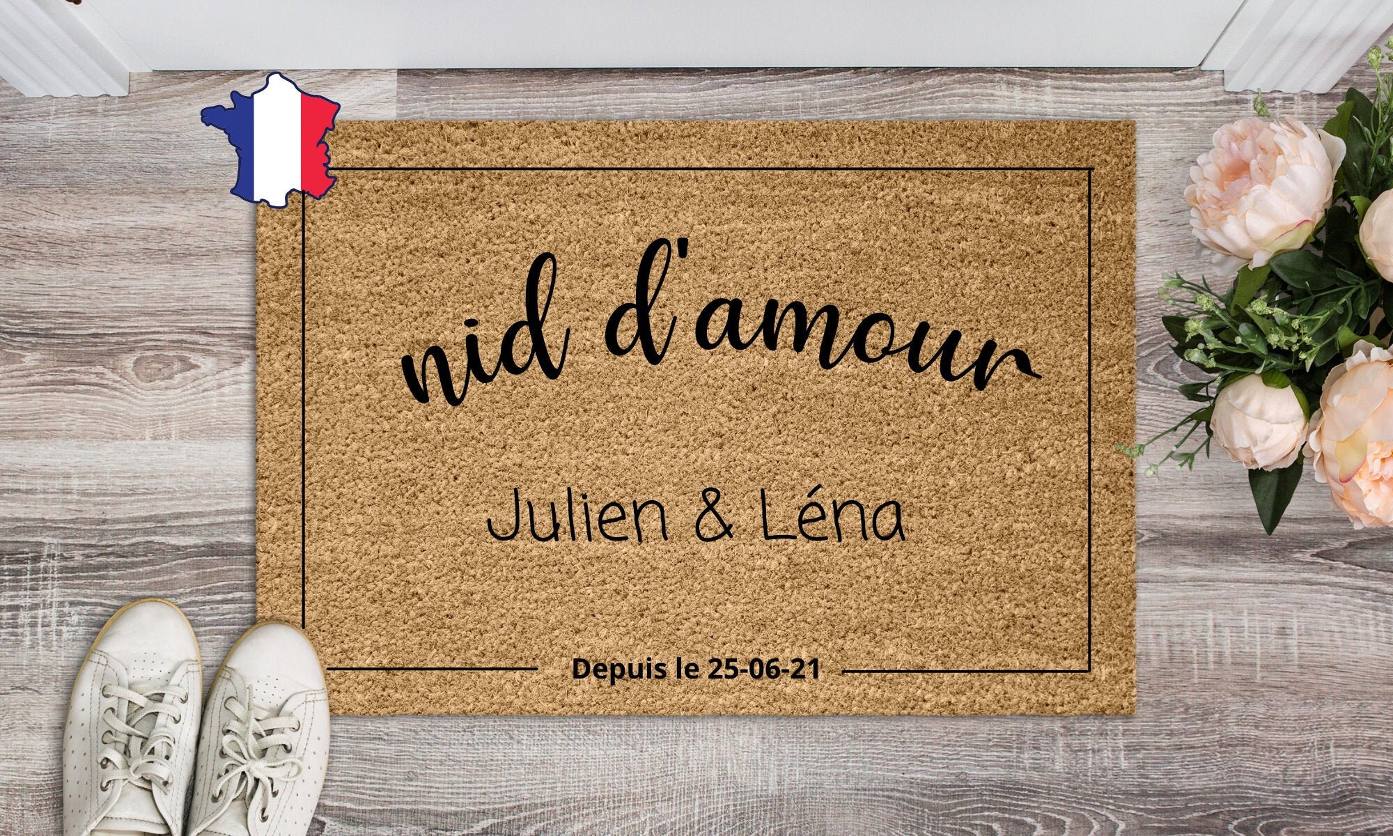 Cadeau de Mariage, Paillasson Personnalisé, Date Prénoms Personnalisable, Cadeau Jeune Couple