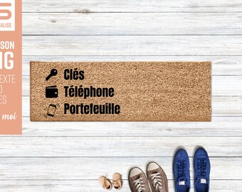 Paillasson personnalisable clés portefeuille téléphone, cadeau drôle pour conjoint,  cadeau pour homme - En coco - format long ou classique