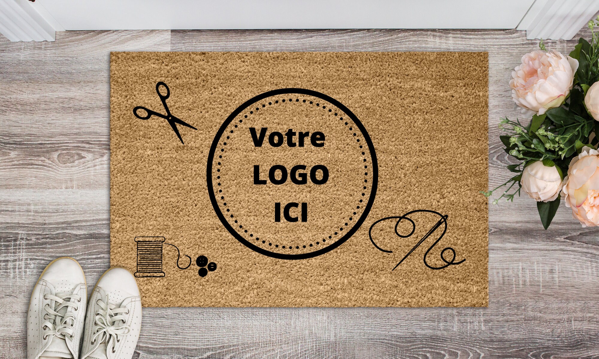 Paillassons Couturière, Paillasson Logo Personnalisable, Tapis d'entrée Coco, Brosse, Cadeau Couturi