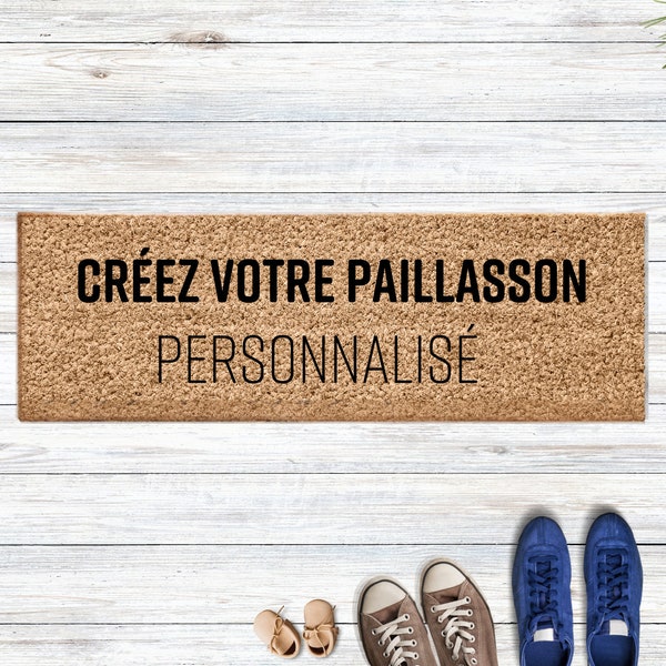 Paillasson long personnalisable, Cadeau de Noël original, Bienvenue chez nous, Idée cadeau famille - Paillasson coco ,  fait en France