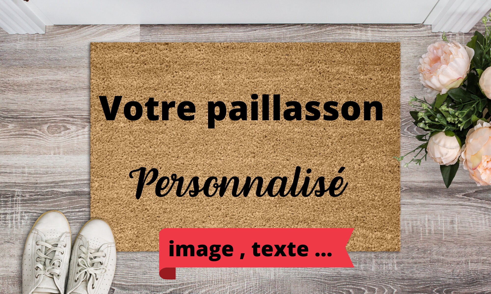 Paillasson Personnalisé, Paillasson Texte ou Image, Tapis d'entrée en Coco, Cadeau Décoration Maison