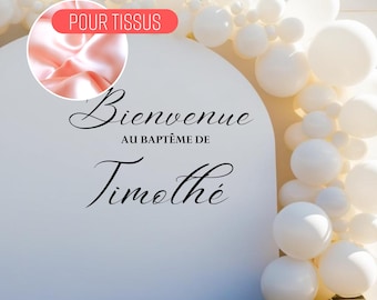 Adhésif baptême pour tissus - Texte personnalisable - Autocollant pour tissus en flex thermocollant pour arche et backdrops