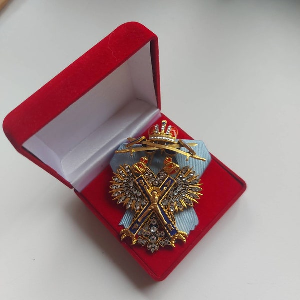 Onderscheidingen Russische Rijk Orde Badge van St.Andrew de Eerste Genoemd Met Kristal. Sieradenkopie. Koud email. Geschenkdoos.