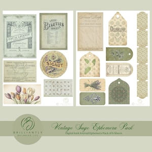 Junk Journal Kit | Vintage Sage | Junk Journal Digital Ephemera Pack | Junk Journal Supplies | Printable Ephemera | Digital Download