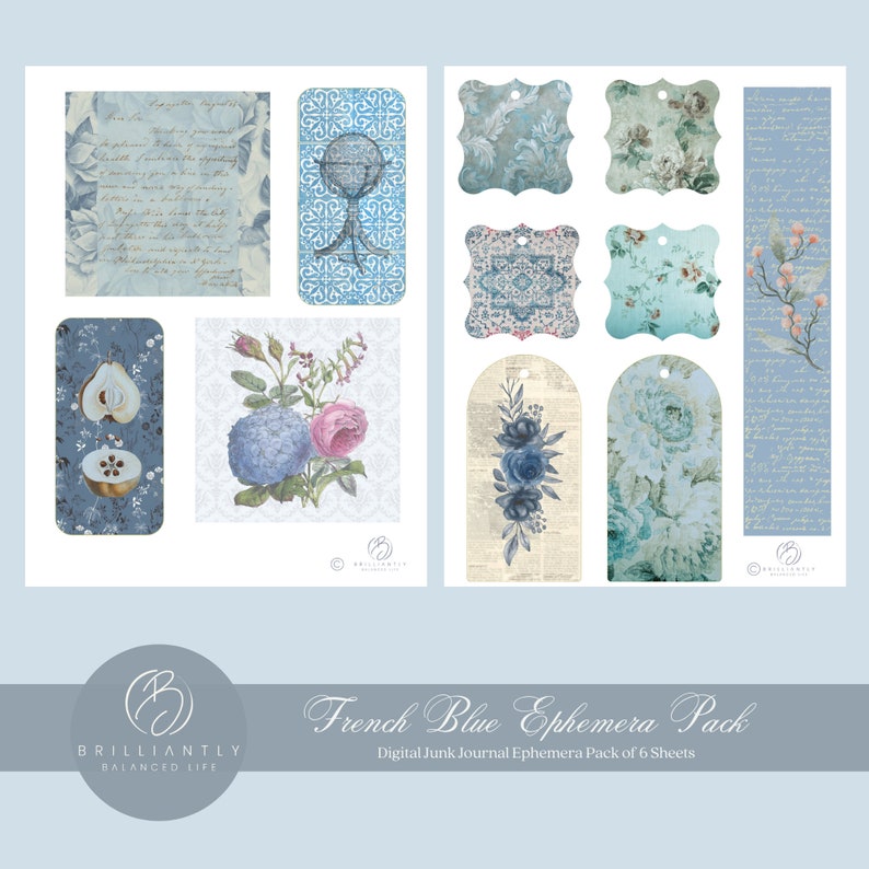 Junk Journal Kit | French Blue Junk Journal |digital Ephemera Pack ...