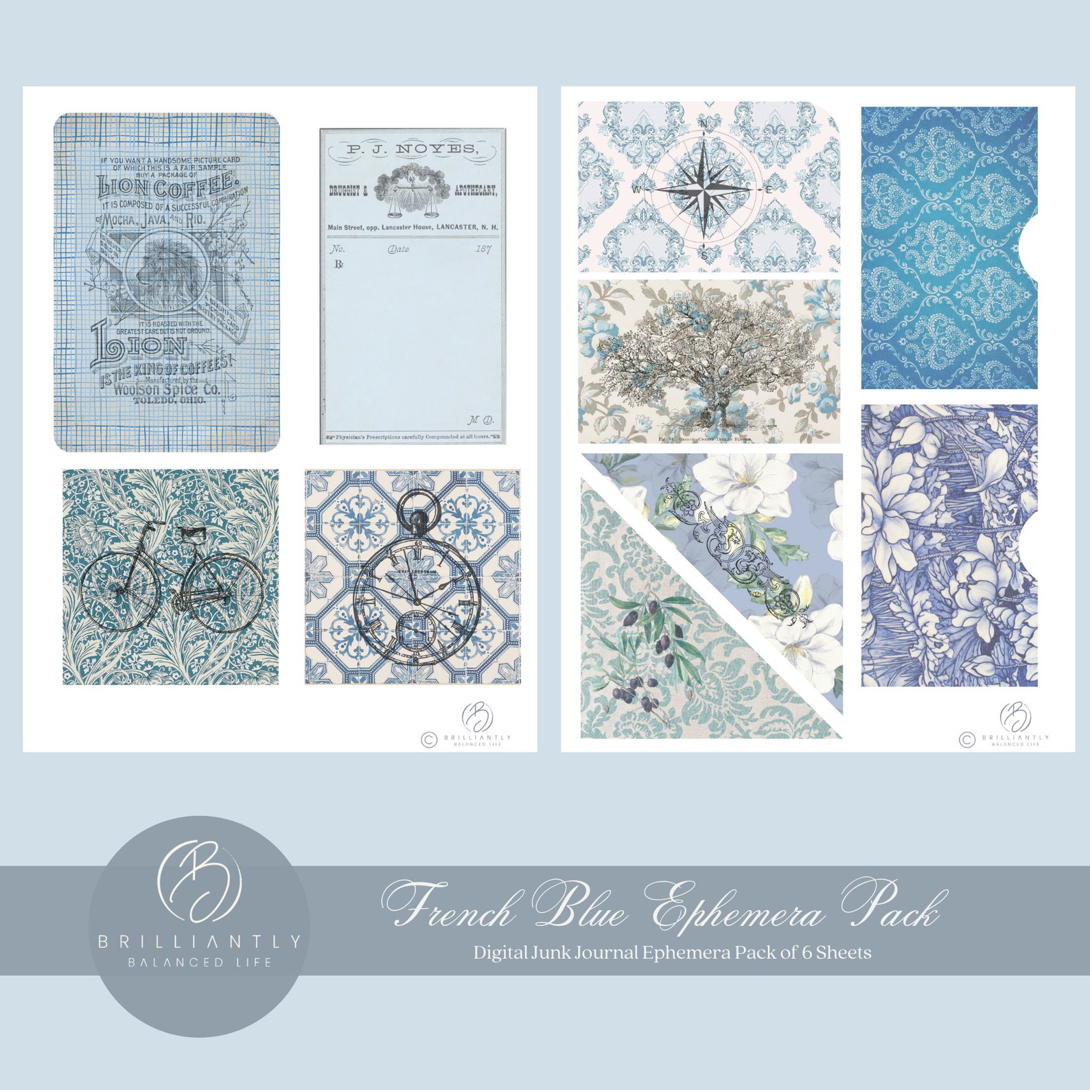 Junk Journal Kit | French Blue Junk Journal |digital Ephemera Pack ...