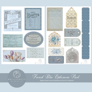 Junk Journal Kit | French Blue Junk Journal |Digital Ephemera Pack | Junk Journal Supplies | Printable Ephemera | Digital Download