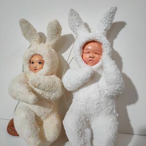 Spun Cotton Baby Doll/ Christmas Decoration/ Easter Decoration/ Baby in Bunny Banner Costume