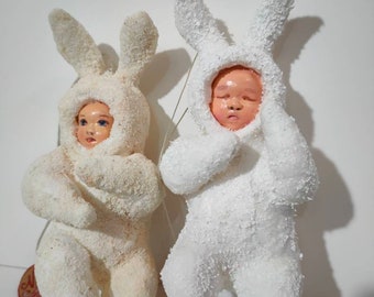 Spun Cotton Baby Doll/ Christmas Decoration/ Easter Decoration/ Baby in Bunny Banner Costume