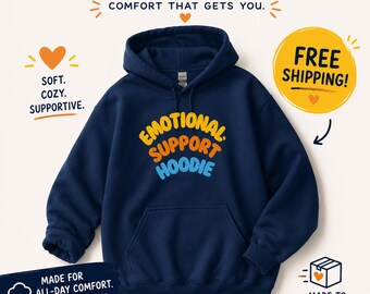 Custom Emotional Support Hoodie | Personalized Embroidered Hoodie | Choose Your Thread Colors |