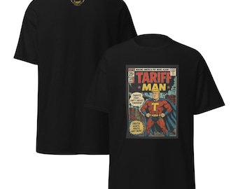 Tariff Man Comic Tee – Political Satire Graphic Shirt | Vintage Comic Style Unisex T-Shirt | Funny Current Events Gift