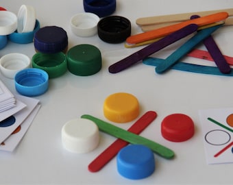 Color recognition game - sticks, cups