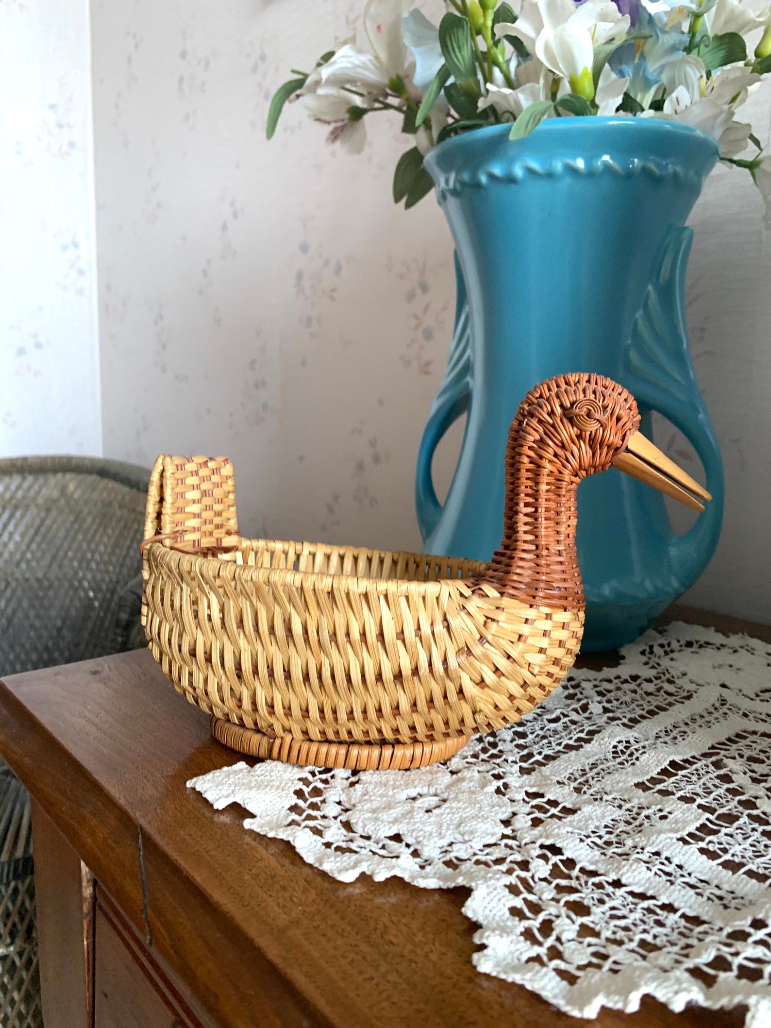 Woven Duck Basket With Wooden Bill Etsy