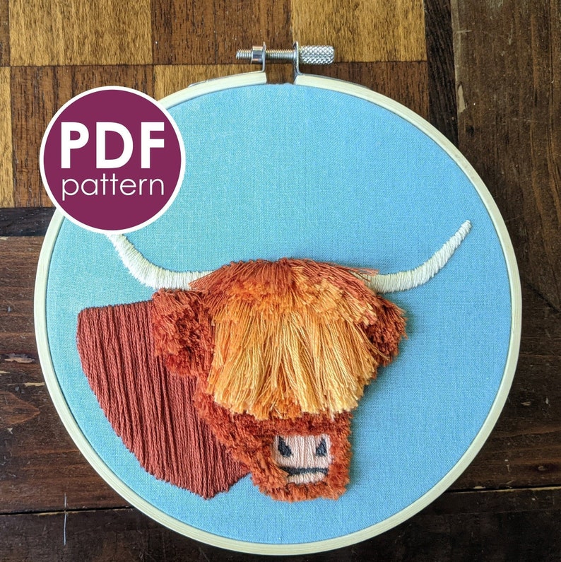 PDF Pattern Hand Embroidery Pattern Scottish Highland Cattle Etsy