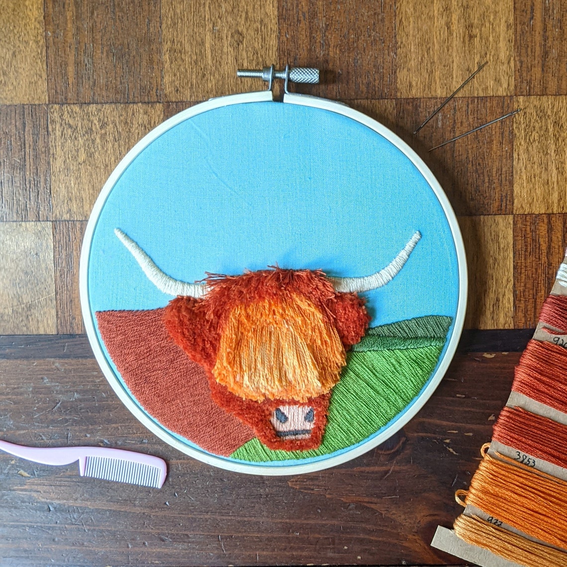 Highland Cattle Embroidery Kit DIY turkey work embroidery. Etsy