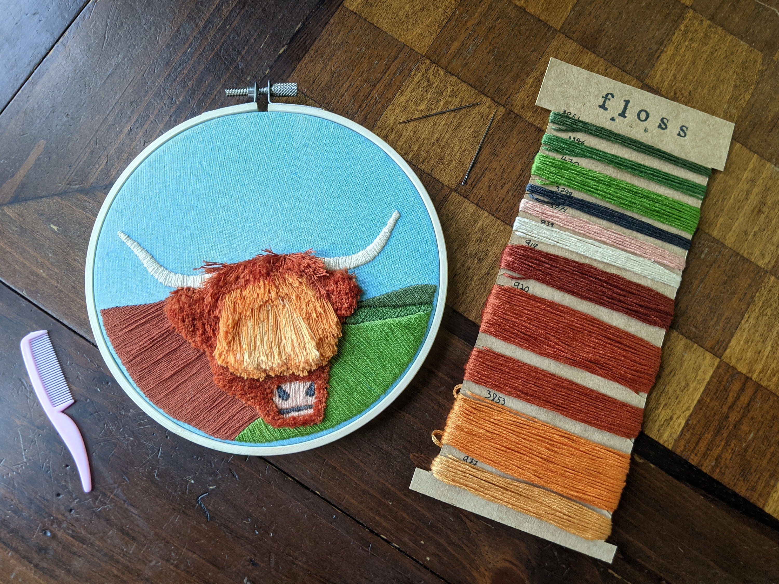 Highland Cattle Embroidery Kit DIY turkey work embroidery. Etsy