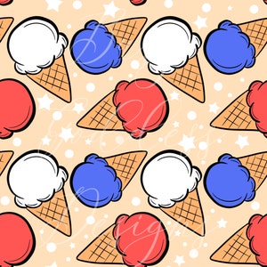 Red white and blue, ice cream, seamless file, PNG, digital download
