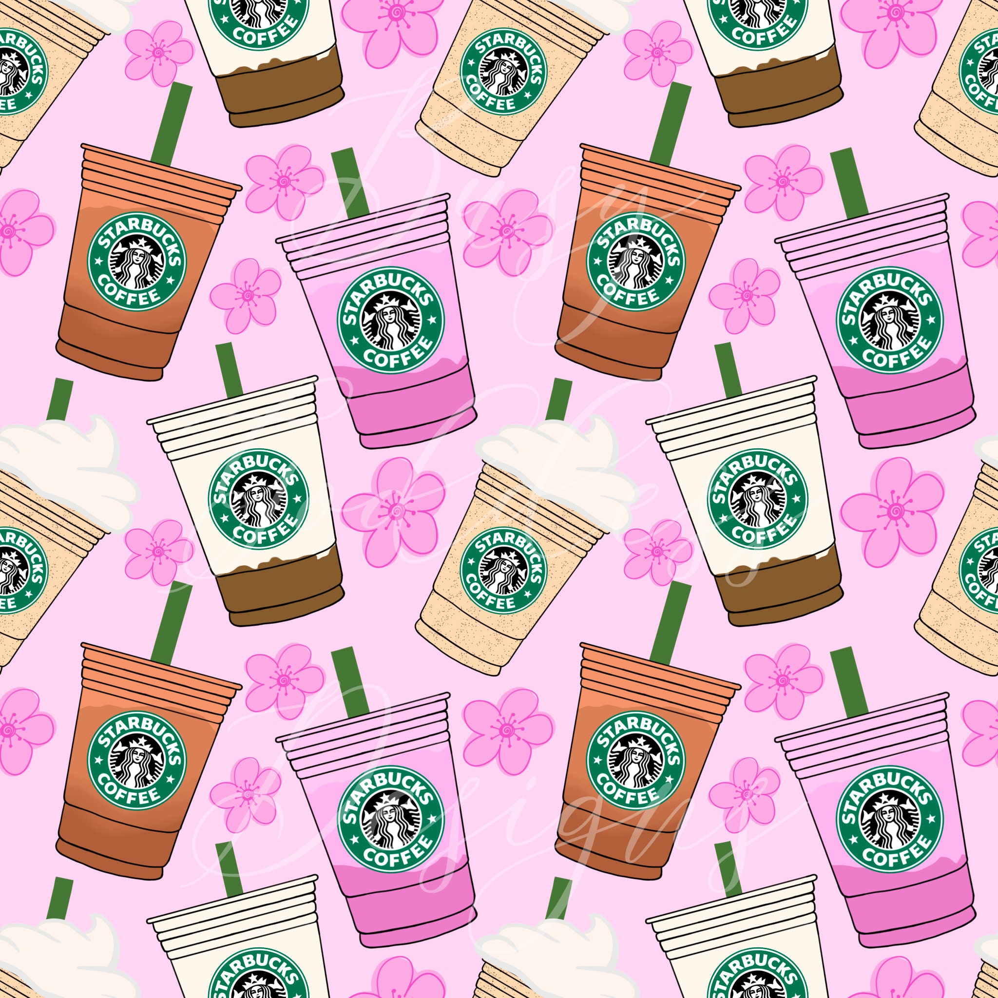 Starbucks Seamless File Repeating Pattern PNG Digital Download