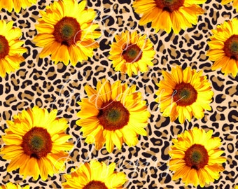 Leopard and sunflower seamless file repeating pattern PNG digital download