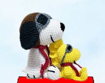 Crochet Red Baron Pilot Snoopy Woodstock Amigurumi Plush doll