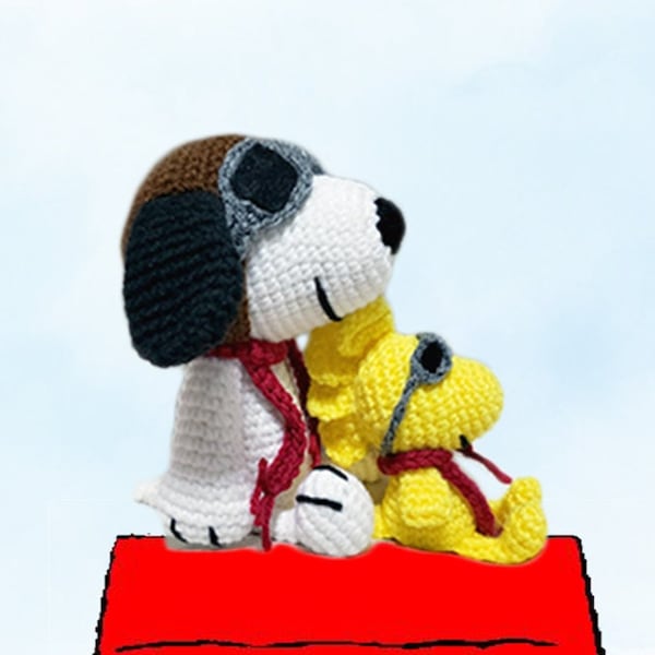 Crochet Red Baron Pilot Snoopy Woodstock Amigurumi Plush doll