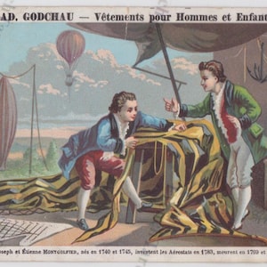 1800er Chromolithograph Französische Handelswerbekarte-Luftballons