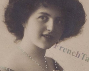 Antique Postcard RPPC Edwardian Woman with Roses Paris 1914