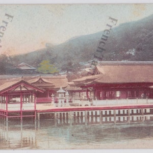 Antike japanische Postkarte Lodge House On The Lake Mount Fuji Jahreszeiten Grüße