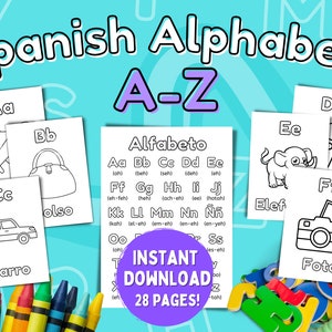 Páginas para colorear del alfabeto en español, hojas de trabajo en español para principiantes, palabras fáciles en español, actividad en español, ¡aprendizaje de español para niños!