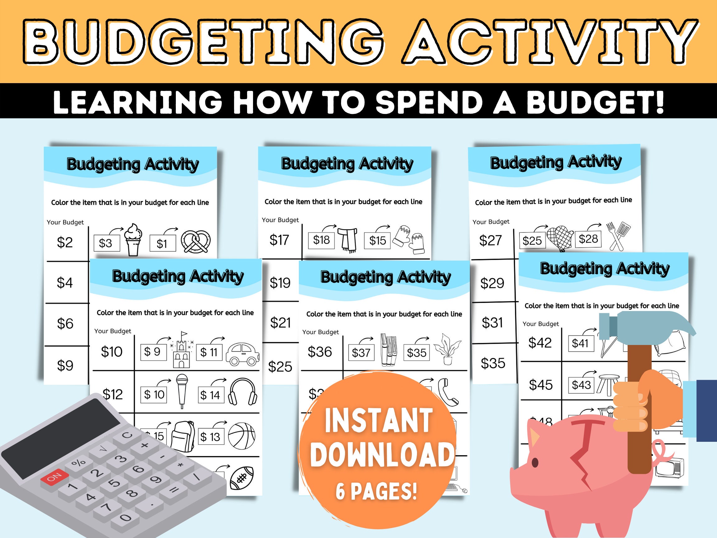 Budgeting Activity for Kids, Budget Worksheet, Homeschool Resources