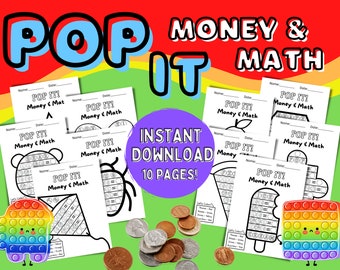 POP IT Money & Math, Counting Coins, Money Activity, Coloring Pages, Math Worksheets, Math Addition, Math Problems, Finance Worksheets!