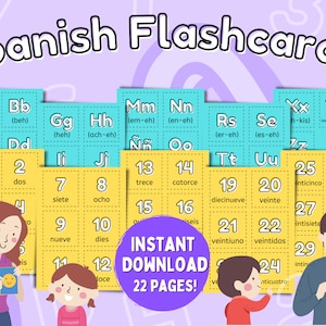 Aprenda tarjetas didácticas en español, letras y números en español, recursos en español, actividad divertida en español, recursos lingüísticos, actividad primaria