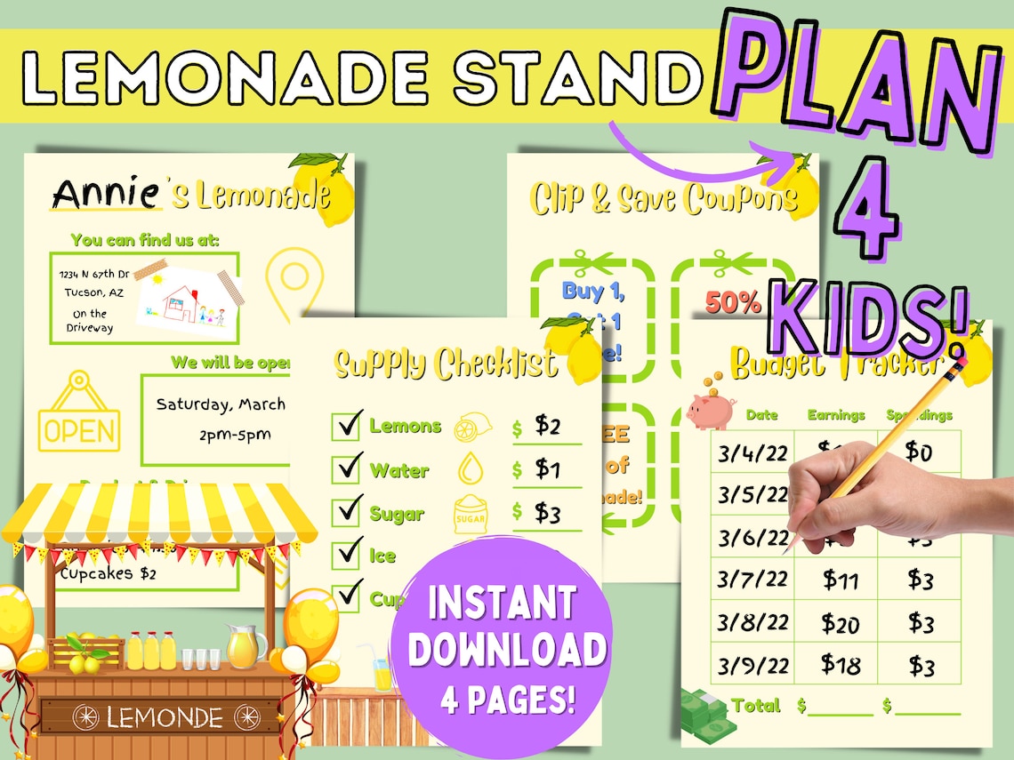 Lemonade Stand Business Plan for Kids, Kid Entrepreneur, Kid Business ...