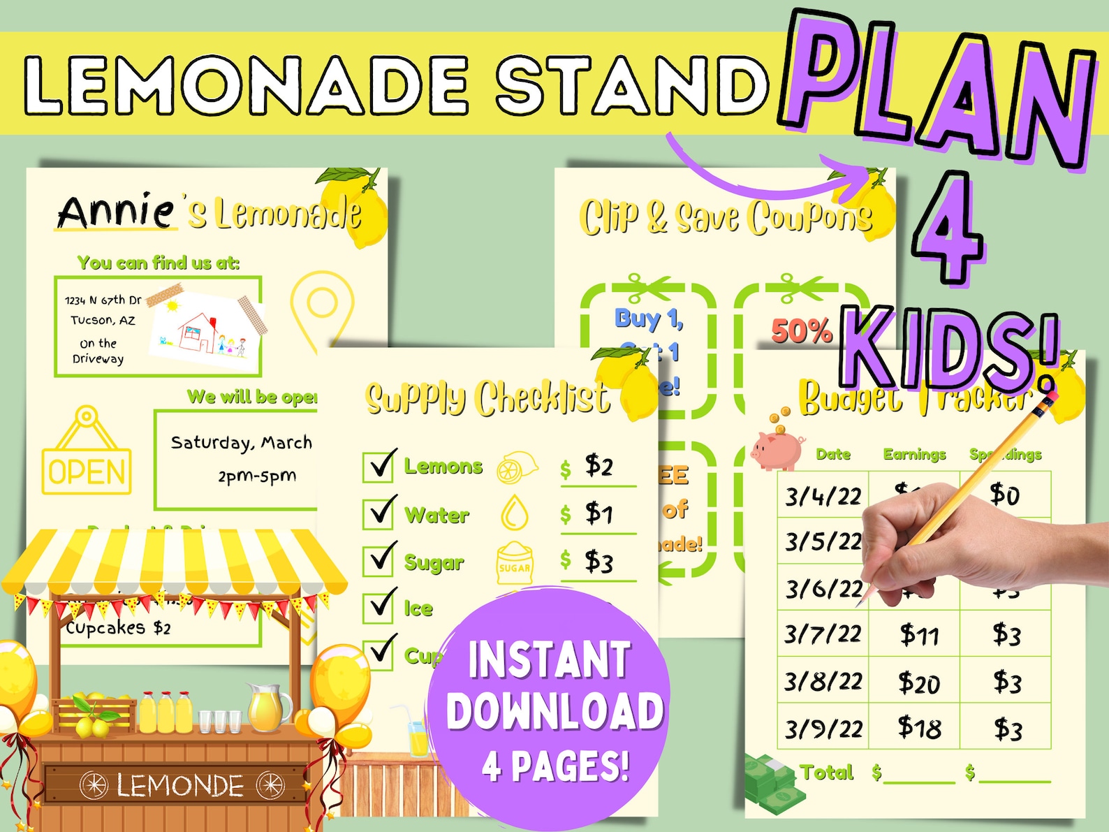 Lemonade Stand Business Plan for Kids, Kid Entrepreneur, Kid Business