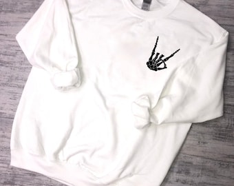Skelett Hand Pullover / Rock On Skelett Hand / Halloween Pullover