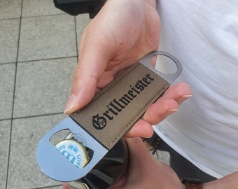 Bottle opener with desired text, imitation leather, gift for men, gift for Father's Day, Men's Day, groom bachelor, souvenir barbecue party