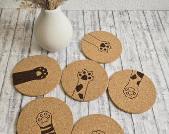 Cork coasters for cat lovers with cute cat paw prints, a must-have for cat fans, a perfect gift for cat moms and dads, each one
